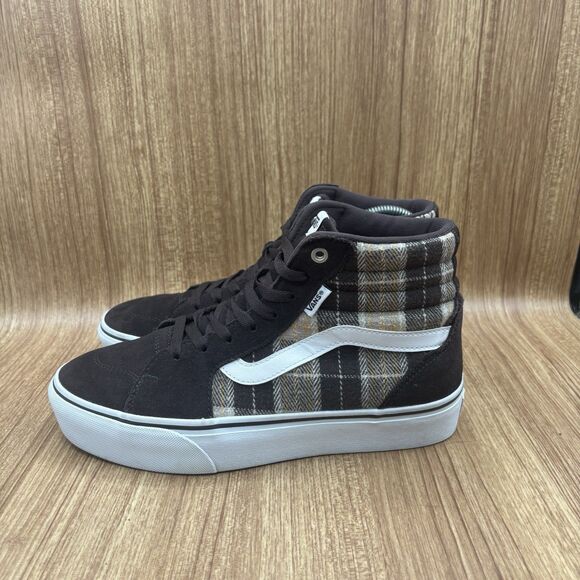 VANS WOMENS FILMORE HI PLAID SHOES SIZE 9.5 Brown Beige Suede Sneakers - Picture 3 of 8